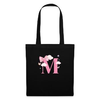 Buchstabe m rosa Wolken - Stoffbeutel - Schwarz - Vorne