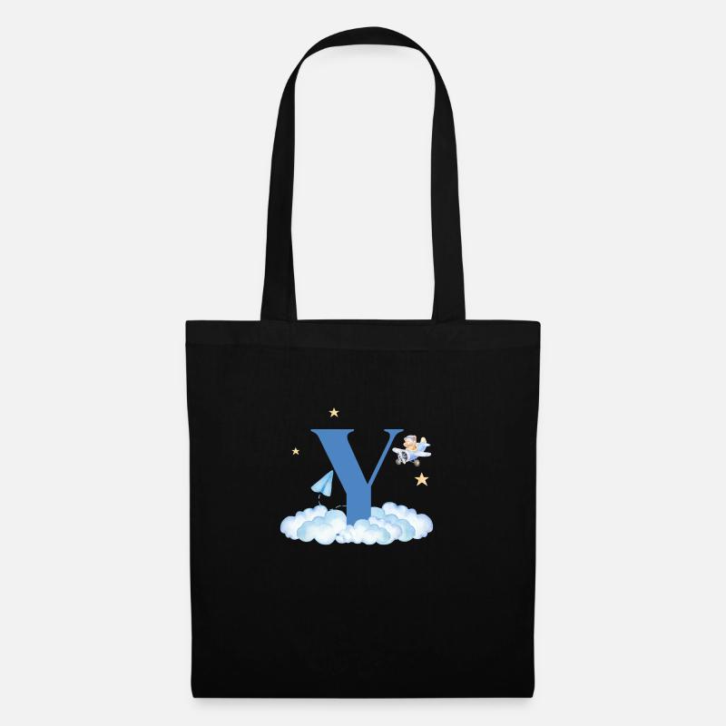 Buchstabe Y Blaue Wolken Flugzeug Kind - Stoffbeutel - Schwarz