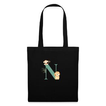 Lettre n vert animaux jungle - Sac en tissu - noir - Devant