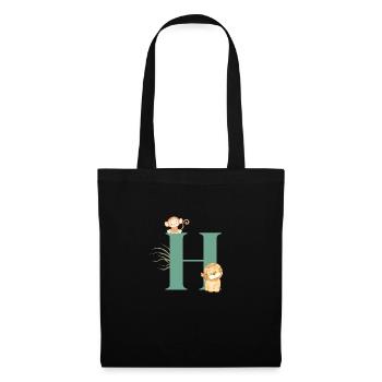 Lettre h vert animaux jungle - Sac en tissu - noir - Devant