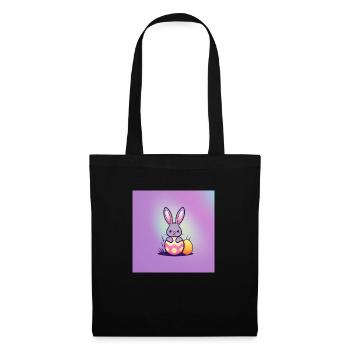 Grauer Hase und bunte Ostereier - Stoffbeutel - Schwarz - Vorne