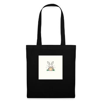 Ein Hase, der vor Aufregung ein Osterei sieht - Stoffbeutel - Schwarz - Vorne