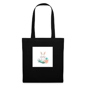 Fröhlicher Hase & Ei-Überraschung - Stoffbeutel - Schwarz - Vorne