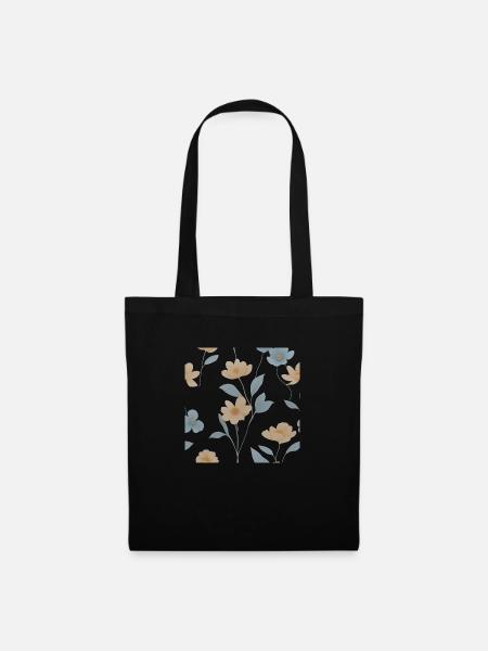 Elegante Pastellblumen - Stoffbeutel - Schwarz