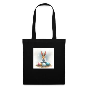Fröhliche Ostern mit Hase und Ei - Stoffbeutel - Schwarz - Vorne