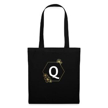 Buchstabe q Goldener Blumenrahmen - Stoffbeutel - Schwarz - Vorne