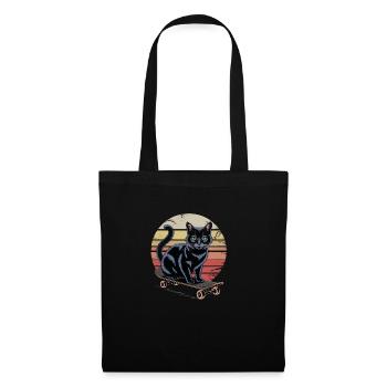Chat patineur de style vintage – Cool Cat on Skat - Sac en tissu - noir - Devant