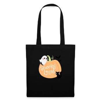 Spooky Child – Halloween Kürbis, Geist & Katze - Stoffbeutel - Schwarz - Vorne