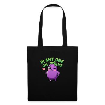 Kawaii Chibi Auberginen-Wortspiel – Plant One On Me Lustig - Stoffbeutel - Schwarz - Vorne
