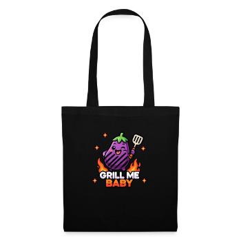 Kawaii Chibi Cute Eggplant – Grill Me Baby BBQ Pun - Tote Bag - black - Front