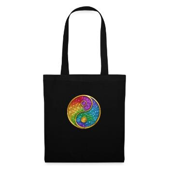 Rainbow Yin Yang Symbol Glitter Gold Sequins - Tote Bag - black - Front