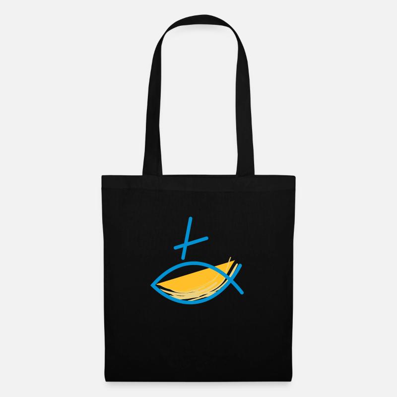 Altkatholischer Logo Fisch Blau/Gelb - Stoffbeutel - Schwarz