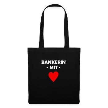 Bankerin mit Herz - Bank - Stoffbeutel - Schwarz - Vorne