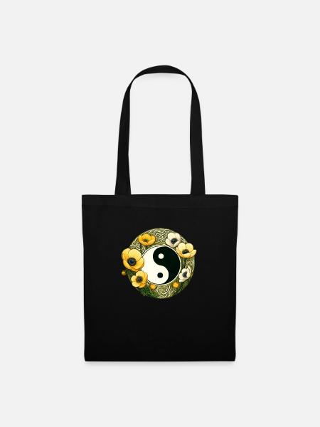 Blumen Yin Yang - Stoffbeutel - Schwarz