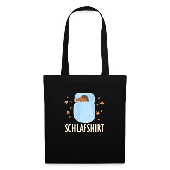 Rotkehlchen kuschelt mit Teddy Schlafshirt Vogel - Stoffbeutel - Schwarz - Vorne