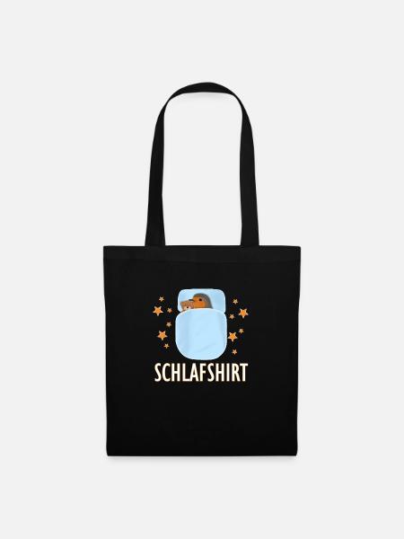 Rotkehlchen kuschelt mit Teddy Schlafshirt Vogel - Stoffbeutel - Schwarz