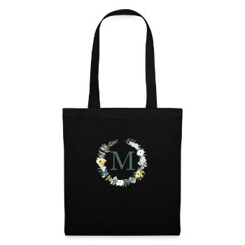 Customizable Monogram M Flowers Circle Spring - Tote Bag - black - Front