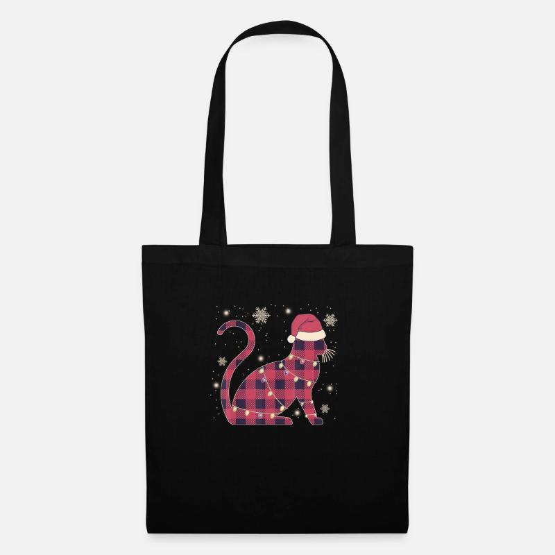 Chat avec bonnet thème Noël - Sac en tissu - noir