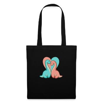 Cute Dino Couple, Dinosaur Love, Long Neck - Tote Bag - black - Front