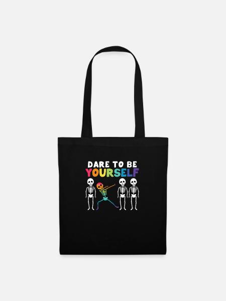 Funny Dabbing Skeleton Proud LGBT Pride Dare To Be - Stoffbeutel - Schwarz