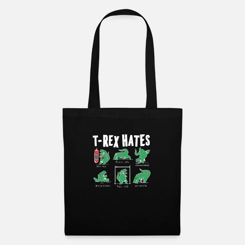 Drôle T Rex déteste la boxe, Push UP, Pull ups - Sac en tissu - noir
