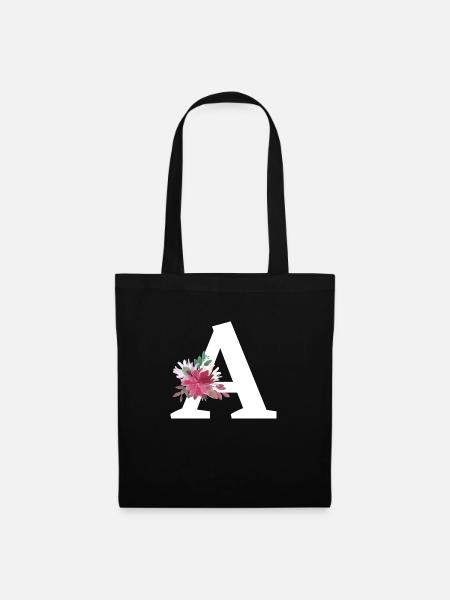 Lettre a floral - Sac en tissu - noir