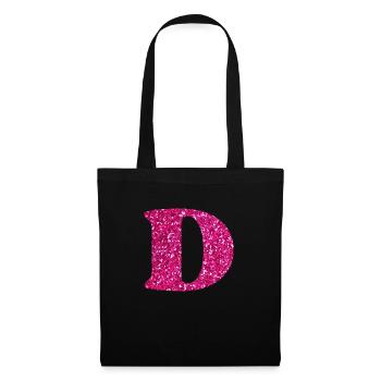Glitzer rosa Buchstabe d - Stoffbeutel - Schwarz - Vorne