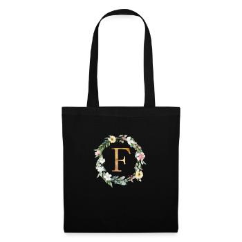 Personalisierbar Monogramm Watercolour Floral F - Stoffbeutel - Schwarz - Vorne