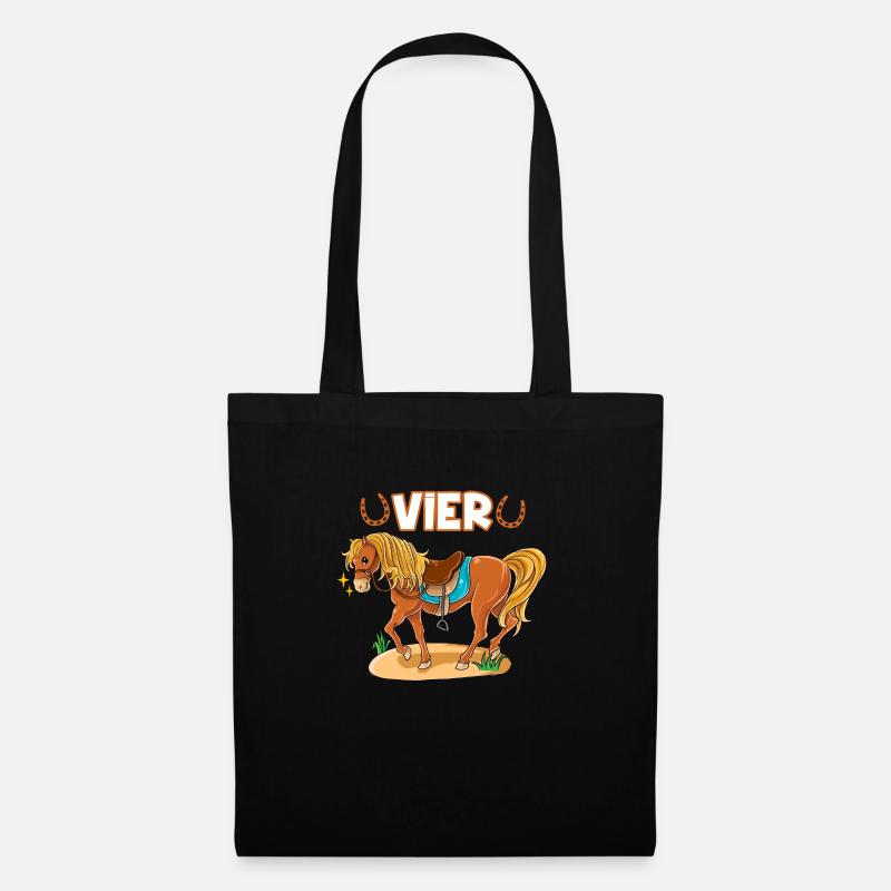 4. Geburtstag Pferde Mädchen Geburtstagsshirt 4 Ja - Stoffbeutel - Schwarz