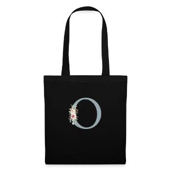 O| Monogramme | Eucalyptus Pastel Fleur Bleu - Sac en tissu - noir - Devant