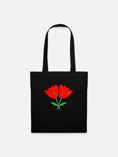 Die zwei roten Blumen, die Vereinigung der Liebe - Stoffbeutel - Schwarz
