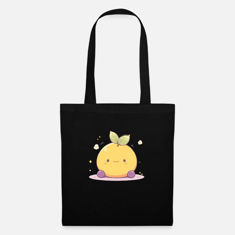 Mignon Chibi Kawaii Citron - Citron Mignon - Sac en tissu - noir