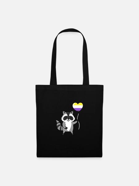 Waschbär Herzballon Nonbinary - Stoffbeutel - Schwarz