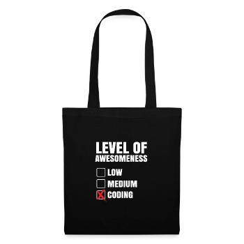 Level Of Awesomeness Low Medium Coding Programming - Stoffbeutel - Schwarz - Vorne