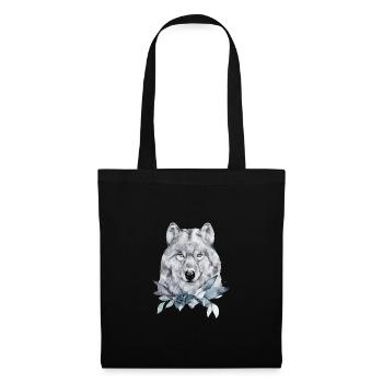 Portrait de loup décoré de plantes de Noël - Sac en tissu - noir - Devant