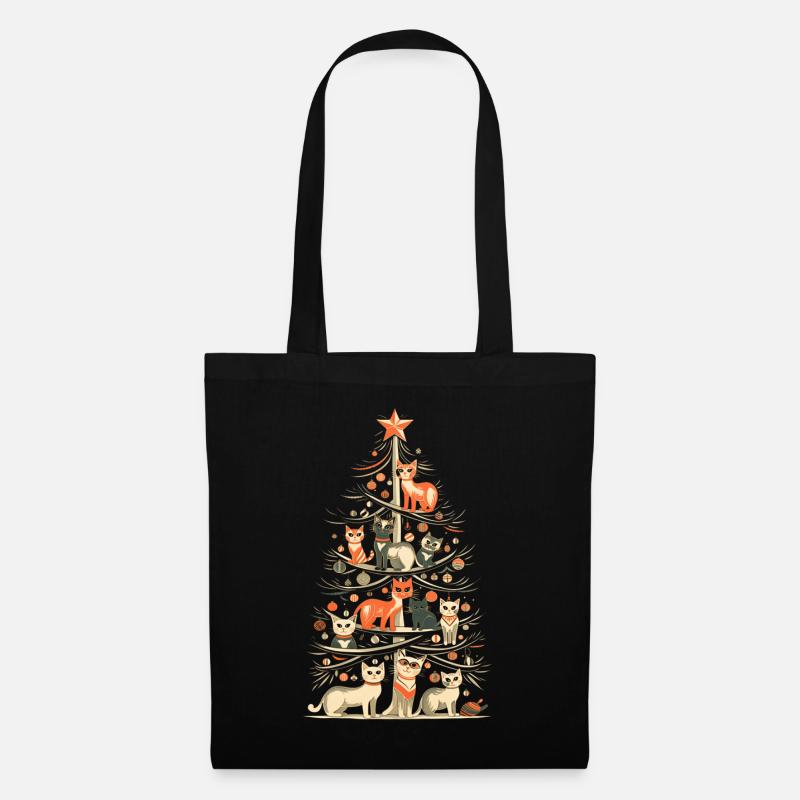 Katzen Tannenbaum Weihnachten Christbaum - Stoffbeutel - Schwarz