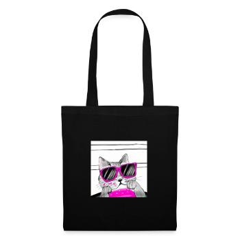 Funny Cat Pink Glasses Drawing illustration - Tote Bag - black - Front
