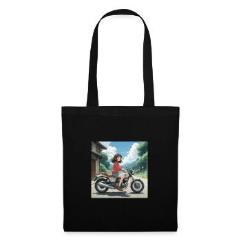 anime girl on motorcycle - Sac en tissu - noir - Devant