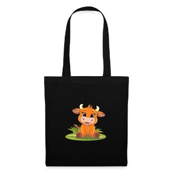 Funny smiling baby bull on the lawn - Tote Bag - black - Front