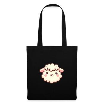 Conception de dessin animé mignon moelleux de visage de mouton - Sac en tissu - noir - Devant