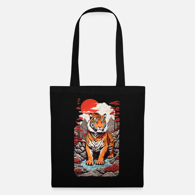 Asiatischer Tiger Ukiyo-e Japan Kunst Stil - Stoffbeutel - Schwarz