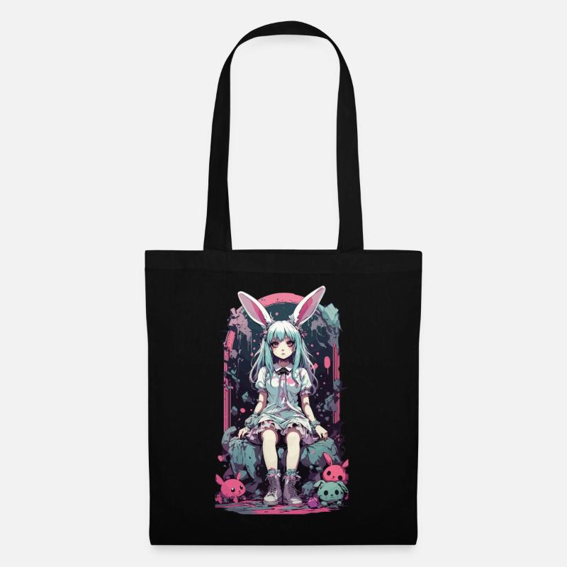 Kawaii Gothic Bunny Anime Pastel Kemonomimi Design - Stoffbeutel - Schwarz