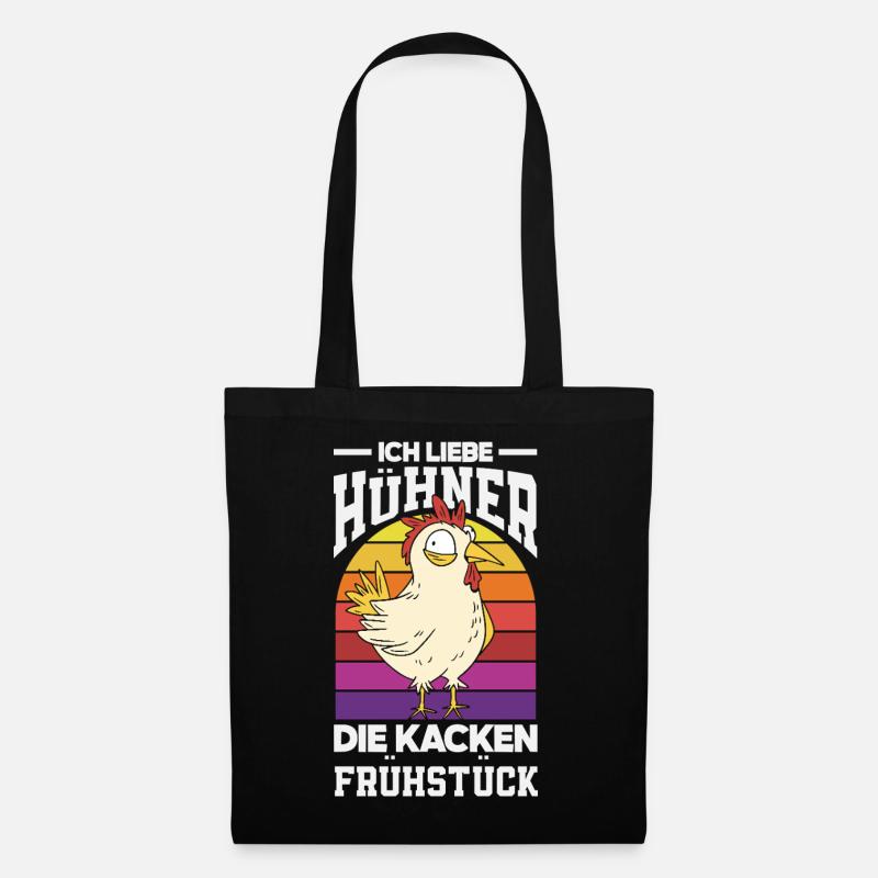 Ich liebe Hühner – die kacken Frühstück - Stoffbeutel - Schwarz