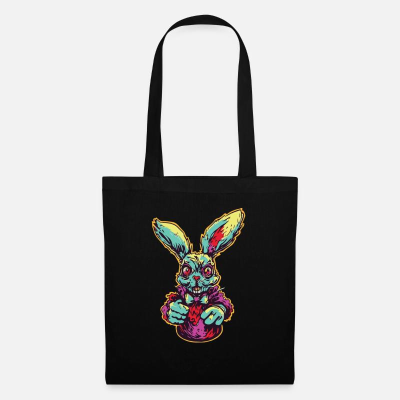 Retro Horror Gruseliger Zombie Hase - Stoffbeutel - Schwarz