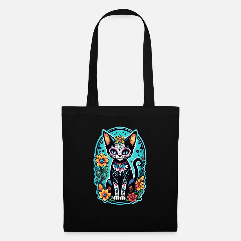 Katze Mexiko - Dia de los Muertos - Stoffbeutel - Schwarz