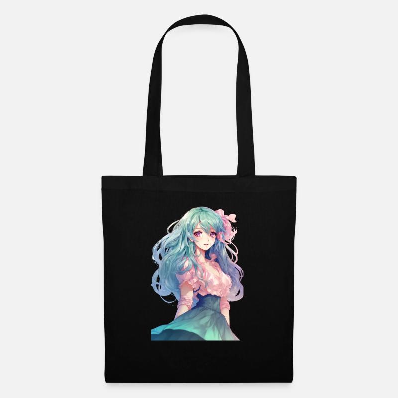 Anime-Mädchen mit rosa Haaren - Stoffbeutel - Schwarz