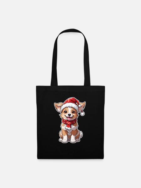 Hund mit Weihnachtsmütze - Stoffbeutel - Schwarz