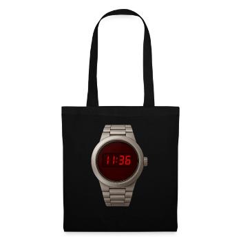 Coole Digitaluhr im Edelstahlgehäuse mit roten LED - Stoffbeutel - Schwarz - Vorne