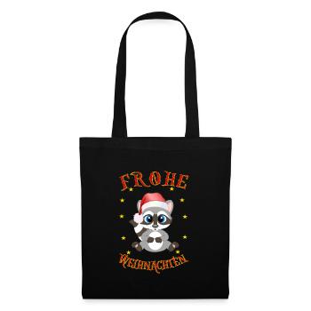 Frohe Weihnachten Santa Waschbär - Stoffbeutel - Schwarz - Vorne