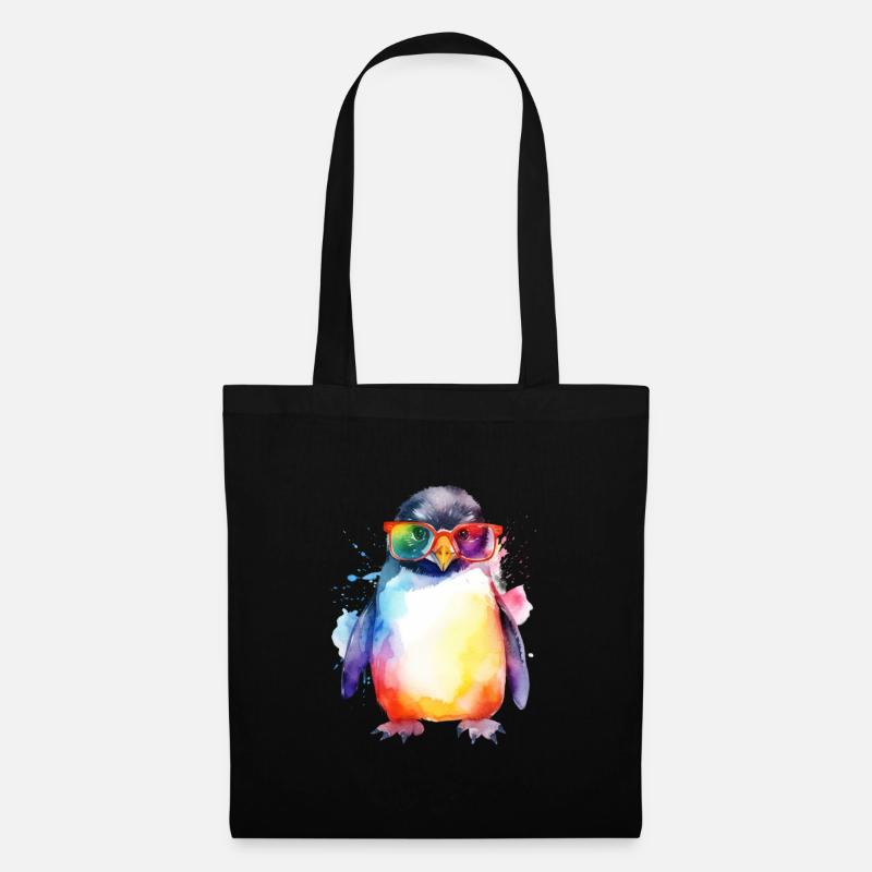 Bunter cooler Pinguin mit Sonnenbrille - Stoffbeutel - Schwarz